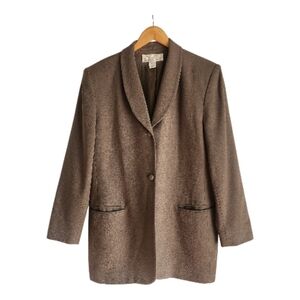 Vtg 80s Rena Rowan For‎ Saville Greenish Grey Wool Women's Blazer Sz 14 Scandi